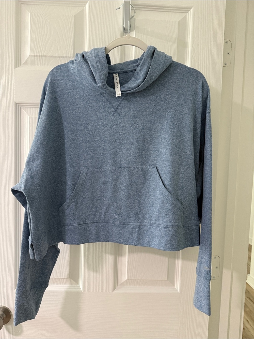 Fabletics Cropped Light Blue Cowl-Neck Hoodie